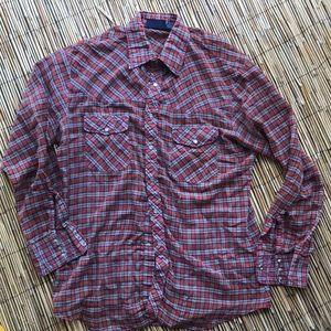 Vintage 70s Plaid Red Western Shirt w/Snaps